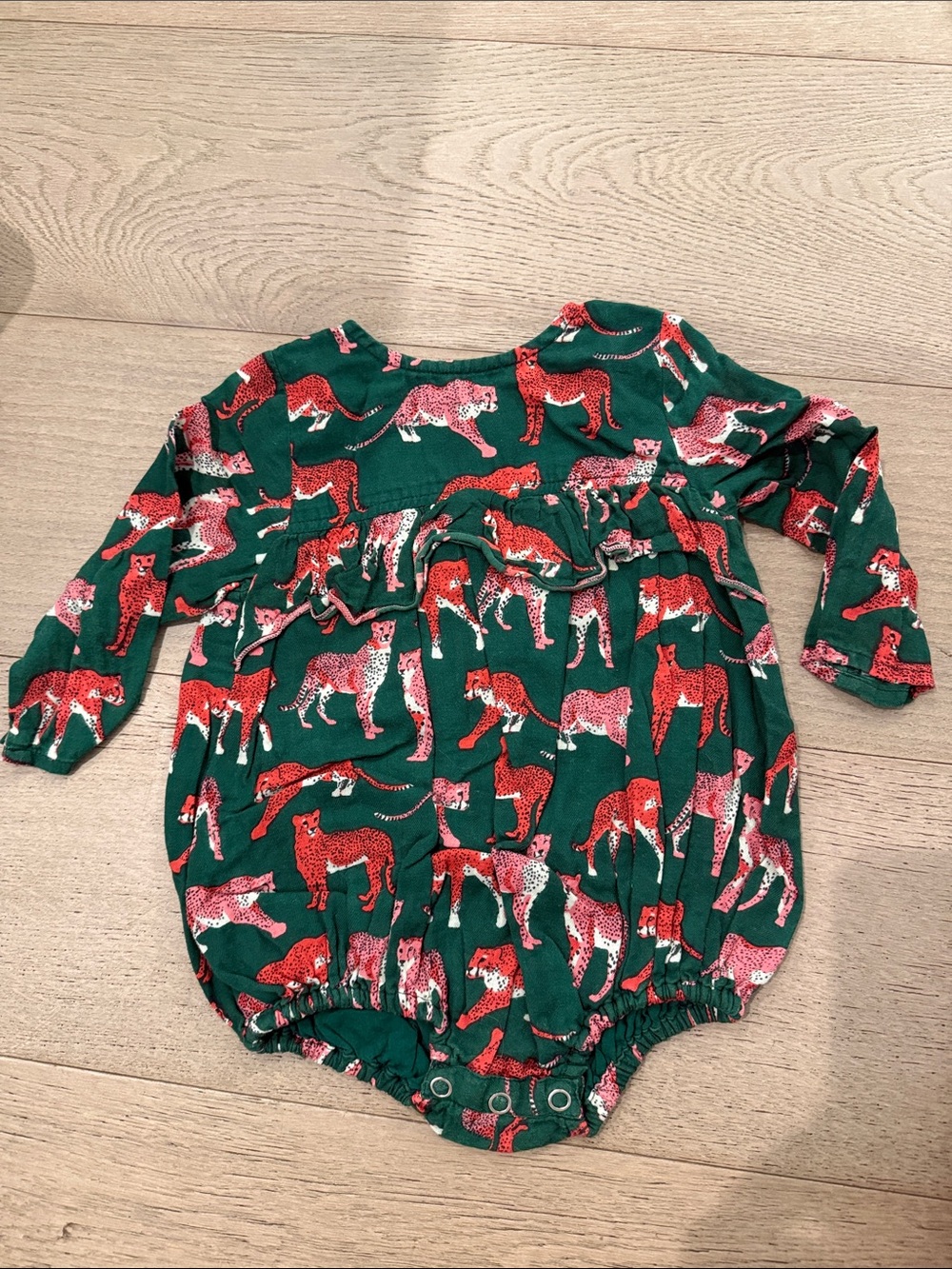 Pink Chicken Green Cheetah Print Baby bubble romper